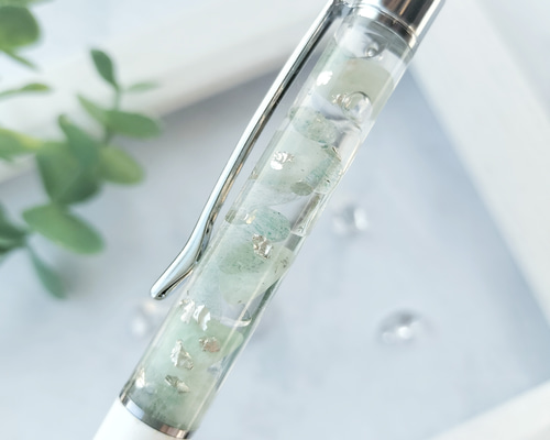 再販「healing mint」 翡翠 クオーツ ハーバリウムボールペン ギフト