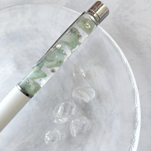 再販「healing mint」 翡翠 クオーツ ハーバリウムボールペン ギフト