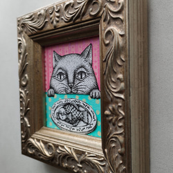 ミニ額縁 原画「猫と魚」 5枚目の画像