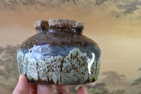 新着！】抹茶茶碗割高台(孔雀釉)ほほえみ ＊抹茶茶碗 ※桐箱入り ☆萩