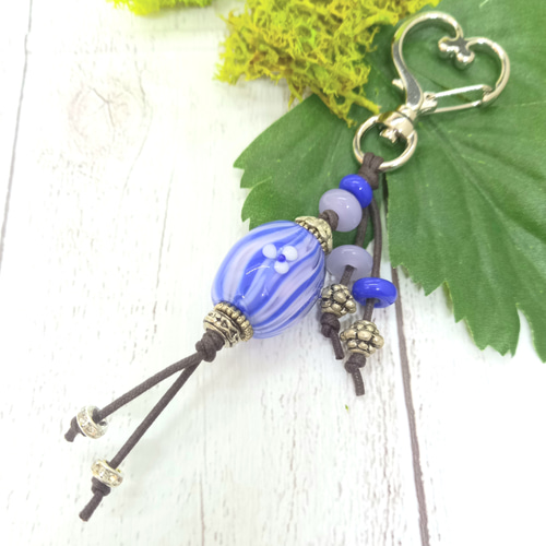 ST-18] 透き流しのとんぼ玉・キーホルダー ～青 その他アクセサリー