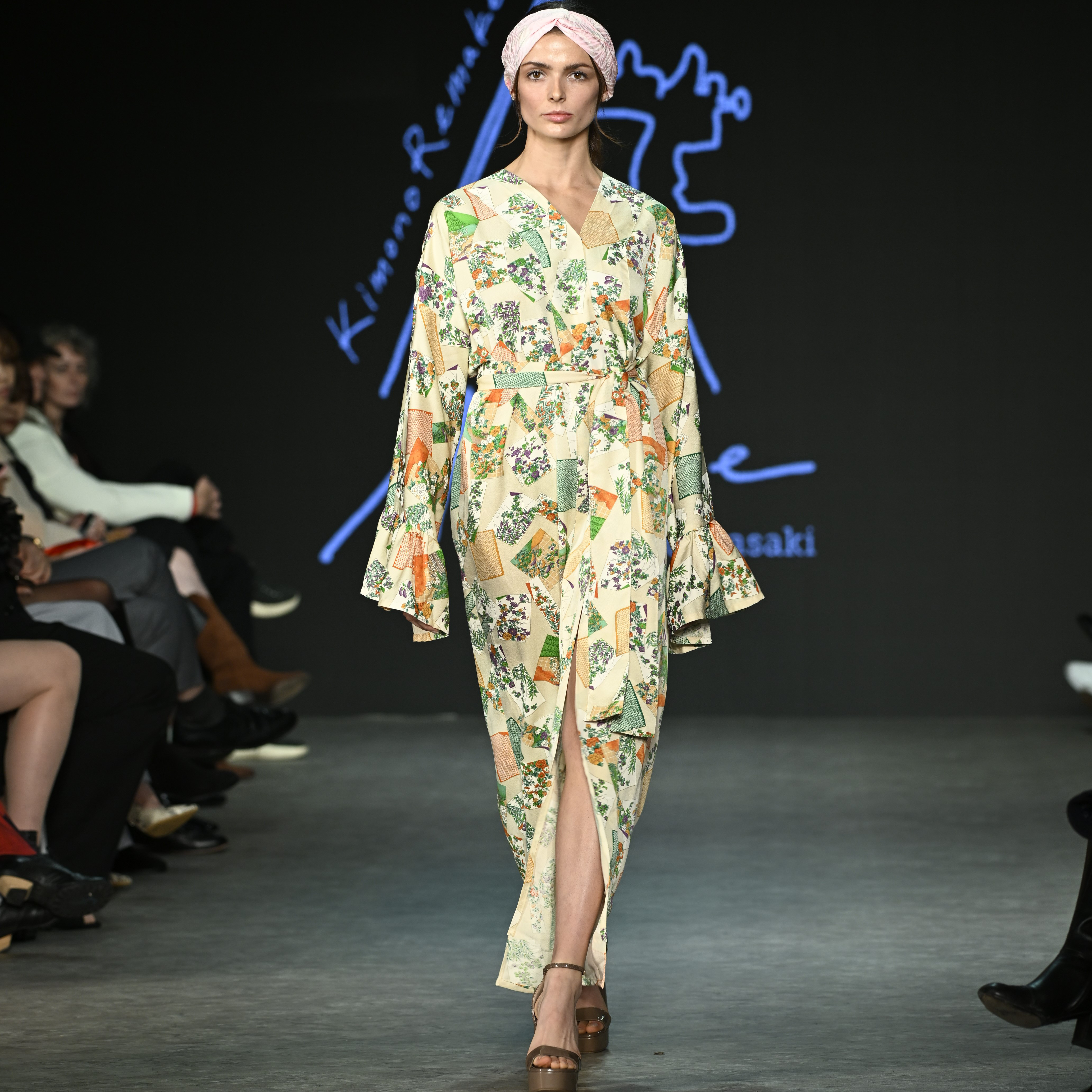 VFW Acote ロング ガウン コート カーディガン ナイトウェア フリル 着物リメイク ターバン