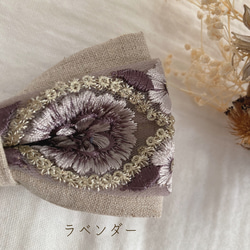 素敵なインド刺繍リボンとナチュラルな雰囲気のコットンリネンを組み合わせた個性的な蝶ネクタイ　大人の方向けサイズ 5枚目の画像