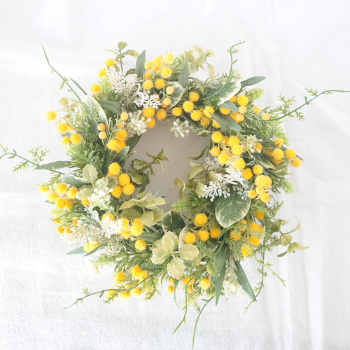 ミモザとフレッシュグリーンのミニリース ☆ラッピング無料☆ リース