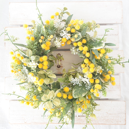 ミモザとフレッシュグリーンのミニリース ☆ラッピング無料☆ リース