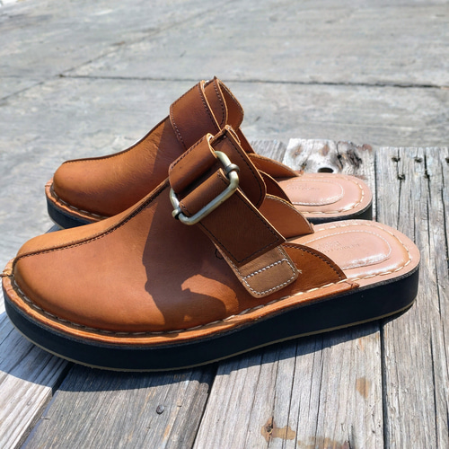 ブラウン レザー サボ・クロッグサンダル