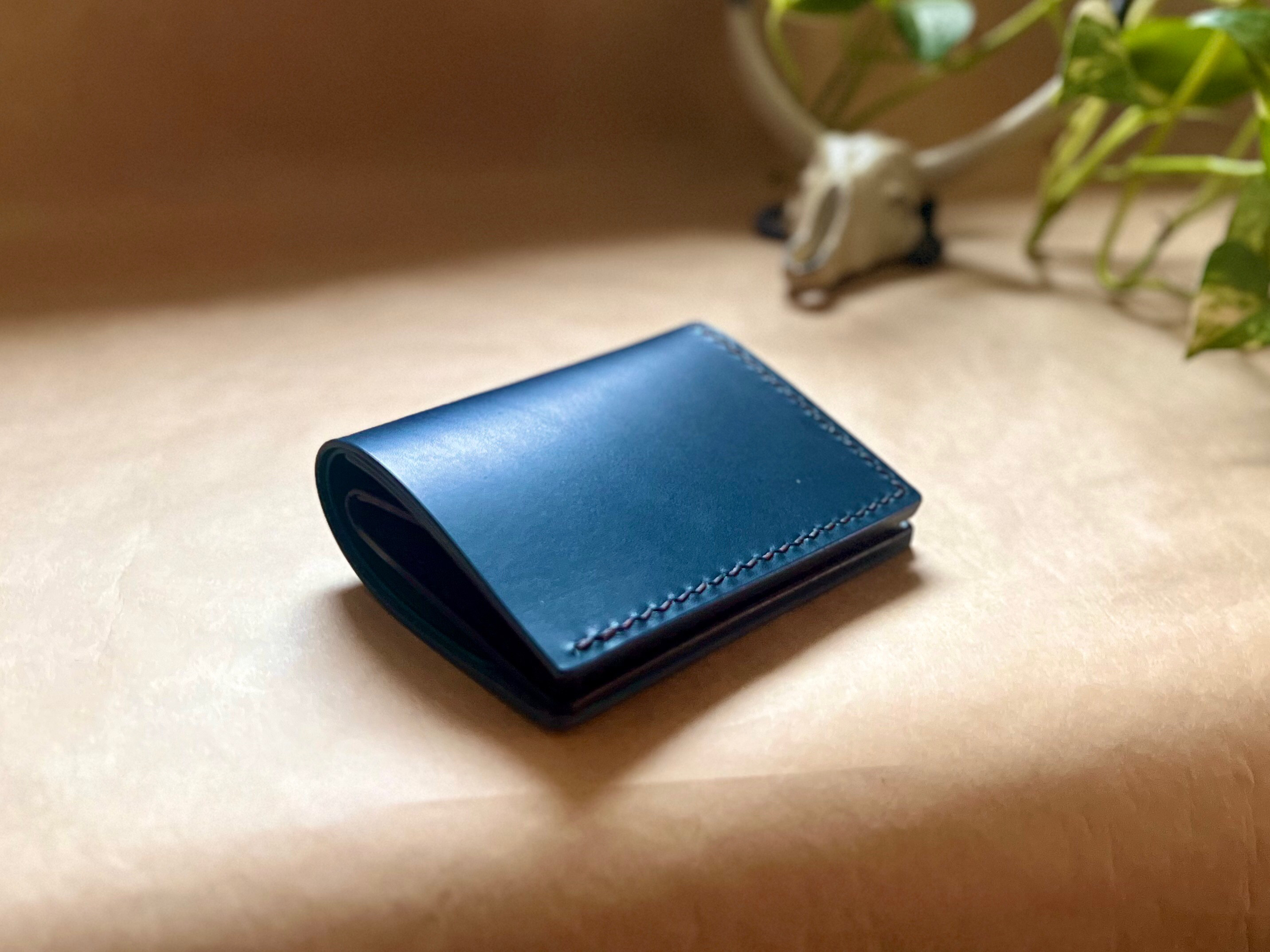 ストレートウォレット/ブルー【イタリアンレザー】レディース/メンズ　送料無料