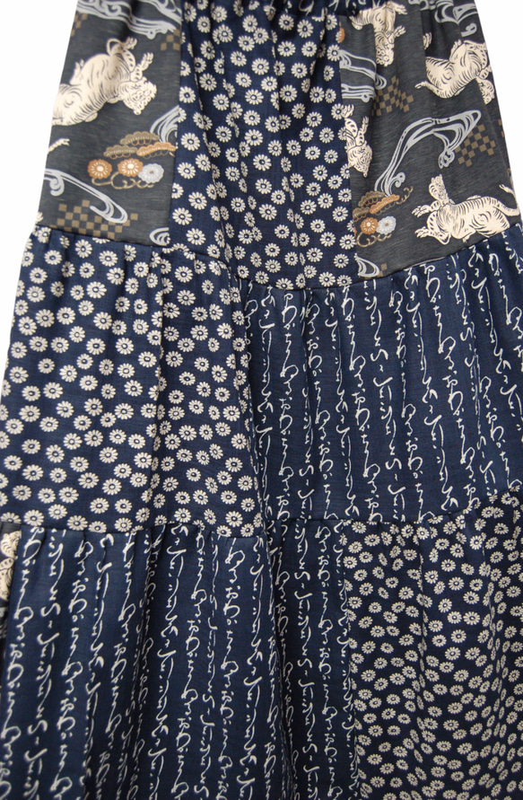 和柄　ミックスティアードロングスカート 6枚目の画像