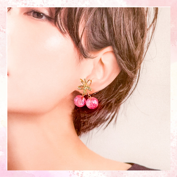 春色新作2024 さくらんぼ イヤリング 桜 ピンク ゴールド 花