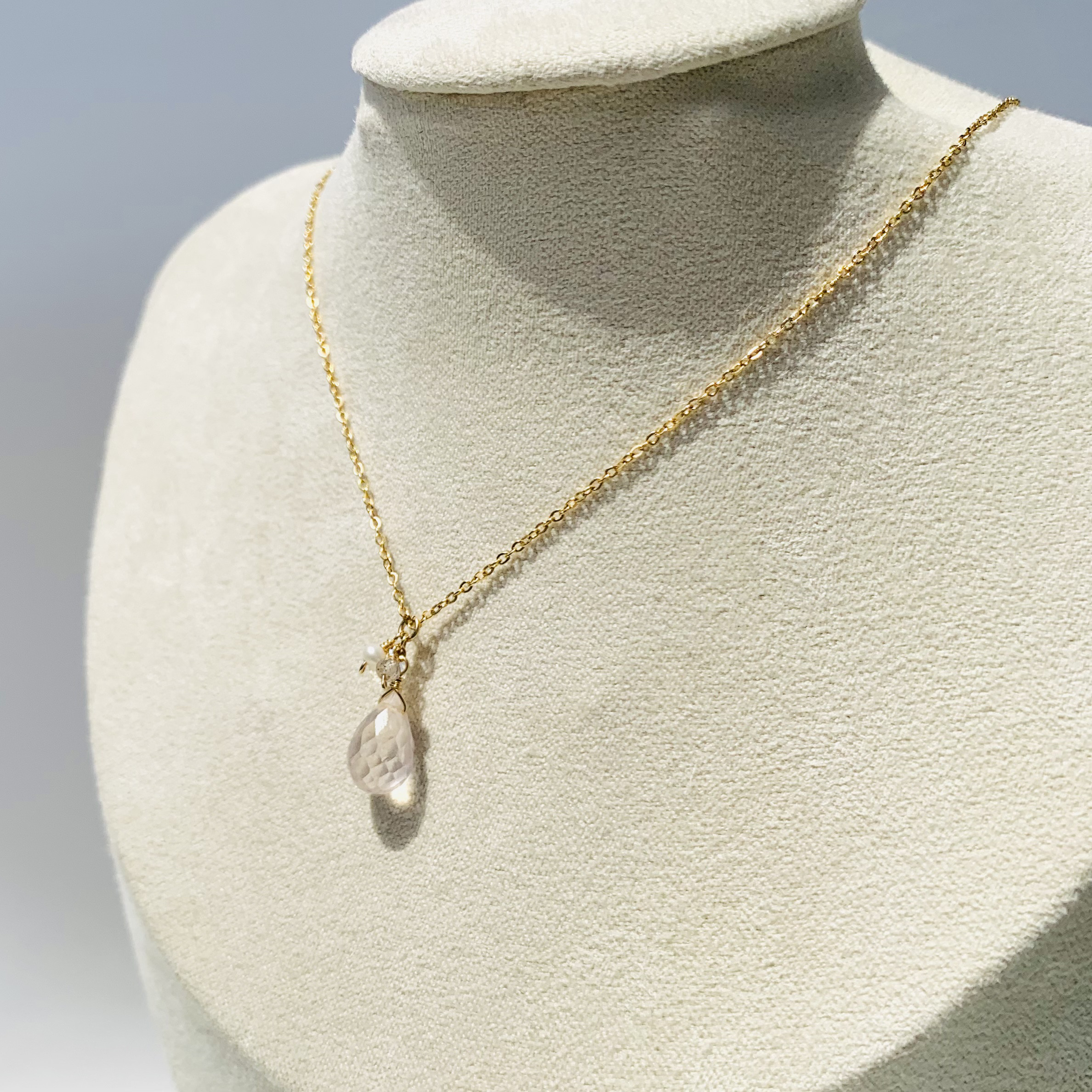 k14gf　ローズクオーツネックレス　ホワイトデー　10月　誕生石【受注制作】