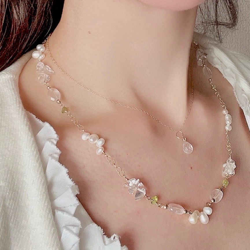 k14gf　ローズクオーツネックレス　ホワイトデー　10月　誕生石【受注制作】