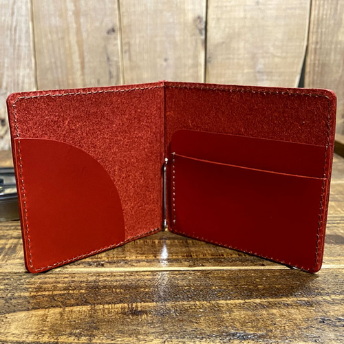 マネークリップ  カードケース  財布  ミニ財布  クロコ  レッド  赤 送料無料 マネークリップ 札ばさみ 札入れ 手作り 薄い財布