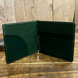 送料無料 マネークリップ 札ばさみ 札入れ 手作り 薄い財布 レザーウォレット 革小物 グリーン 2枚目の画像