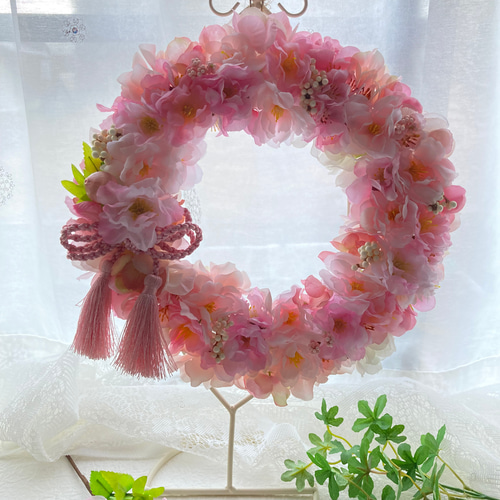 アーティフィシャルフラワー満開の桜ピンクリース さくらアジサイ