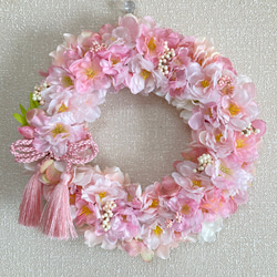 母の日早割 アーティフィシャルフラワー満開の桜ピンクリース さくらアジサイベリー お家でお花見 春のインテリア 7枚目の画像