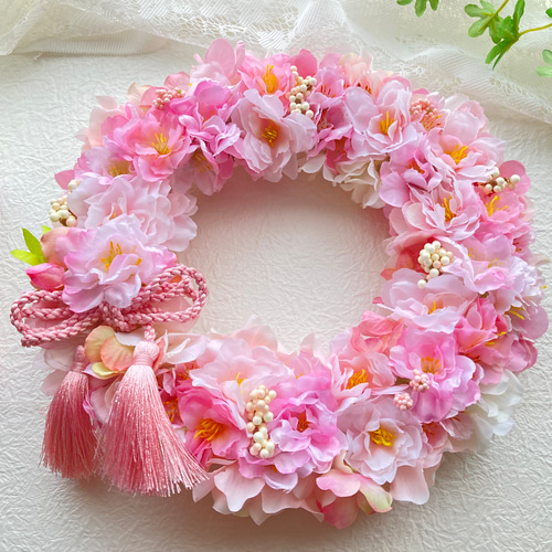 アーティフィシャルフラワー満開の桜ピンクリース さくらアジサイ