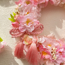 母の日早割 アーティフィシャルフラワー満開の桜ピンクリース さくらアジサイベリー お家でお花見 春のインテリア 6枚目の画像