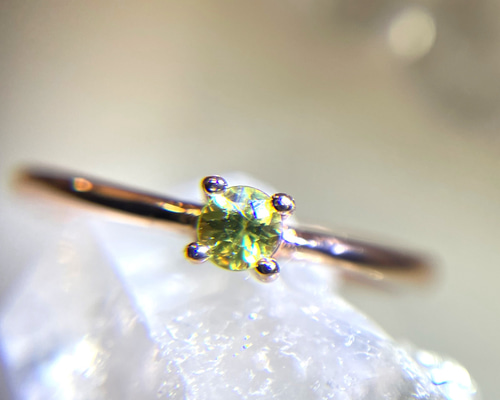 天然石　デマントイドガーネット　リング　指輪 お値下げ】天然デマントイドガーネット 天然ダイヤモンド リング