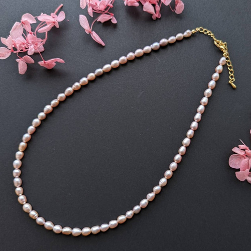3連淡水パールネックレスプレシャスピンクカラー