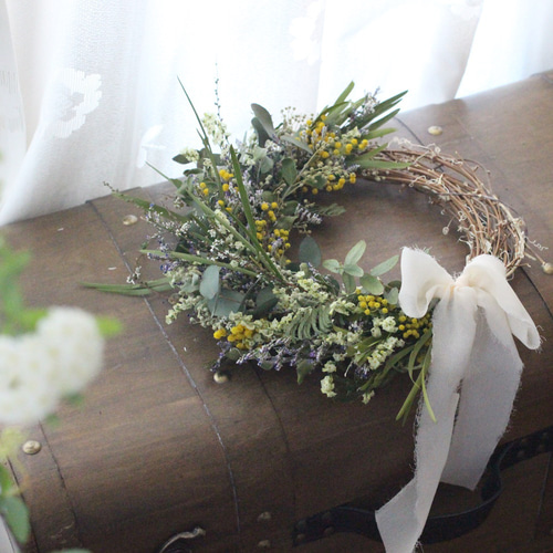 ドライミモザのハーフリース ドライフラワー petit chocolat 通販  