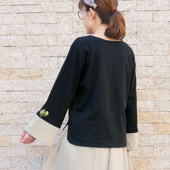 吸睛的手工刺繡含羞草洋裝 * 喇叭袖 * 寬鬆版型 * 手工裁剪縫製 * 黑色 第6張的照片