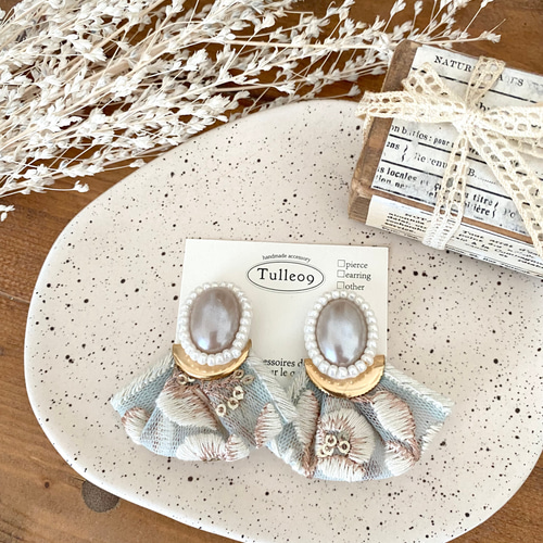チュールインド刺繍パール刺繍ピアス♡イヤリング ピアス（スタッド 