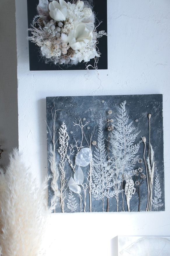 漆喰アートパネル＊夜更けの叢／白い植物の群生 6枚目の画像