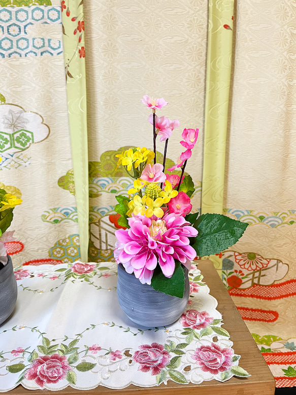 【数量限定】ひな祭りアレンジメント　造花　アーティフィシャルアレンジメント　桜　菜の花　　No.071 2枚目の画像