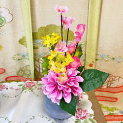 【数量限定】ひな祭りアレンジメント　造花　アーティフィシャルアレンジメント　桜　菜の花　　No.071 4枚目の画像