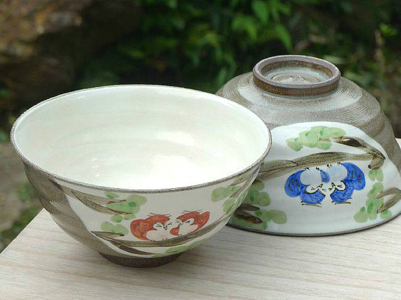◆商品編號 3393 小引貓頭鷹情侶茶碗 Kaho 第5張的照片