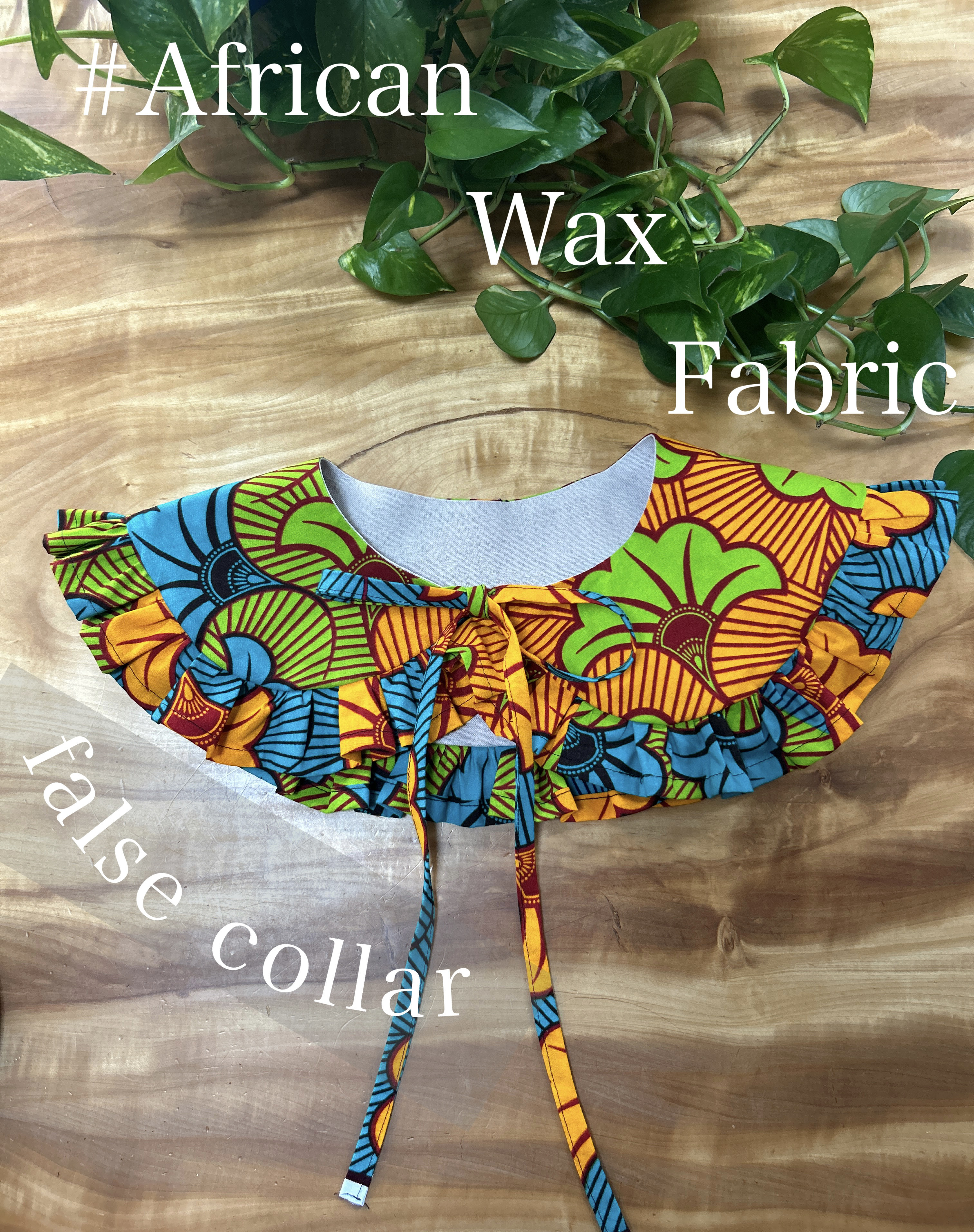 アフリカンプリントで作った付け襟⭐︎リバーシブル:オレンジイチョウ