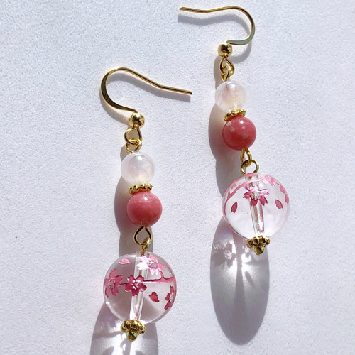 春爛漫】桜掘り水晶12mm＆ローズクォーツオーラ6mm＆チュー