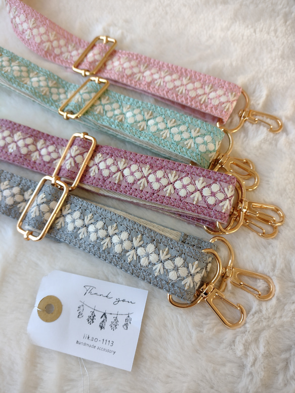 【最長130㌢】インド刺繍リボンのショルダーストラップ　ピンク　 1枚目の画像