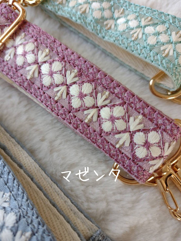 母の日【最長130㌢】春色パステル　インド刺繍リボンのショルダーストラップ　スマホショルダー　プレゼント　お出かけ 5枚目の画像