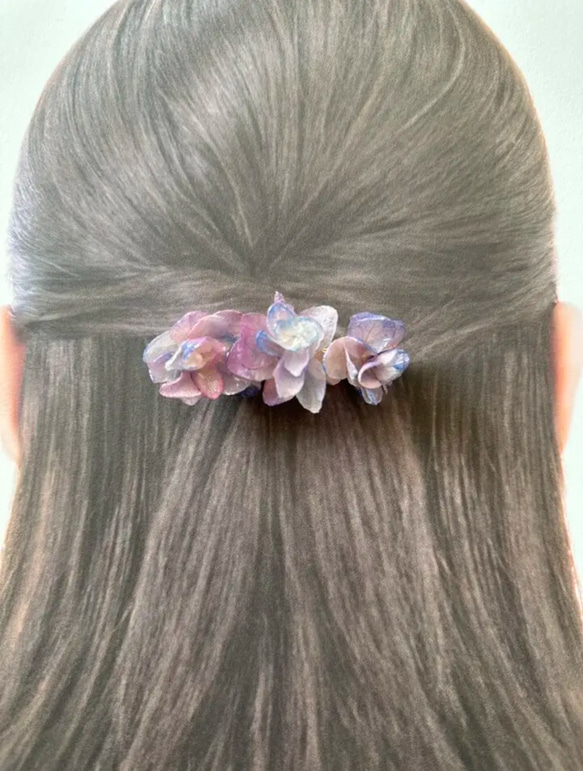 カシアバ紫陽花 バレッタ 髪飾り ミニサイズ  .˚⊹ ⁺‧ 3枚目の画像