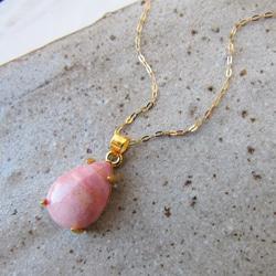 ピンクオパール ネックレス トップ ドロップ ゴールド 天然石 ピンク ネックレストップ 5枚目の画像
