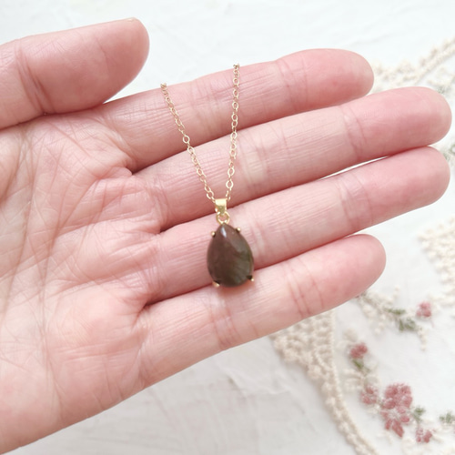 ブラッドストーン ネックレス トップ ドロップ アゲート 瑪瑙 ゴールド