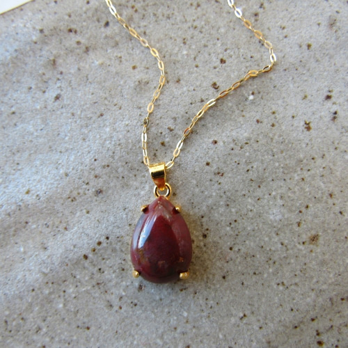 ブラッドストーン ネックレス トップ ドロップ アゲート 瑪瑙 ゴールド