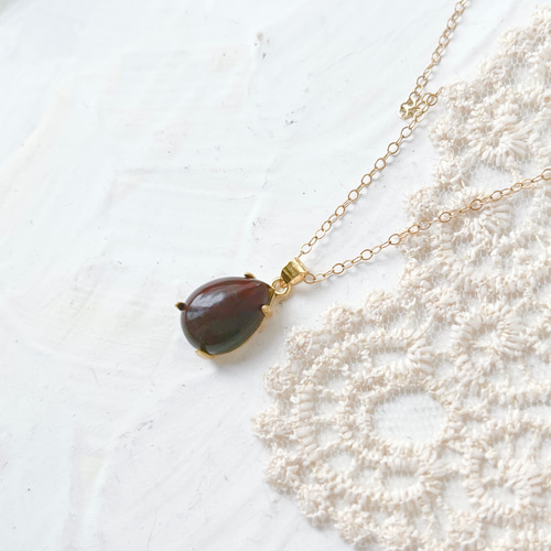 ブラッドストーン ネックレス トップ ドロップ アゲート 瑪瑙 ゴールド
