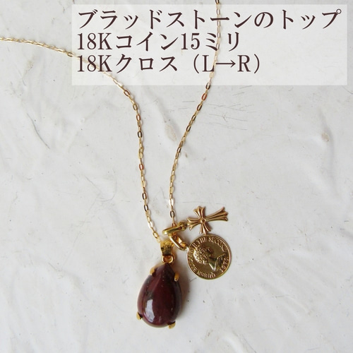 ブラッドストーン ネックレス トップ ドロップ アゲート 瑪瑙 ゴールド