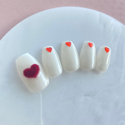 no.033 うるもやハートリボン ネイルチップアイボリー白ベージュ