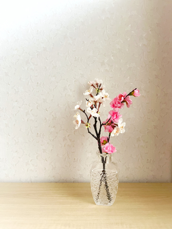 お花見／ミニガラスの花瓶セット／ラッピングは無料／贈り物 2枚目の画像