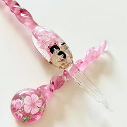 《ねこのお花見》　ガラスペン　ペンレスト付き　桜　お花見　ねこ　猫 2枚目の画像