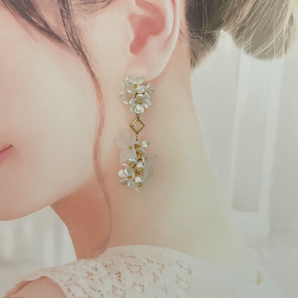 お花　タッセル　ブライダル　真鍮　ピアス　イヤリング　earrings 5枚目の画像