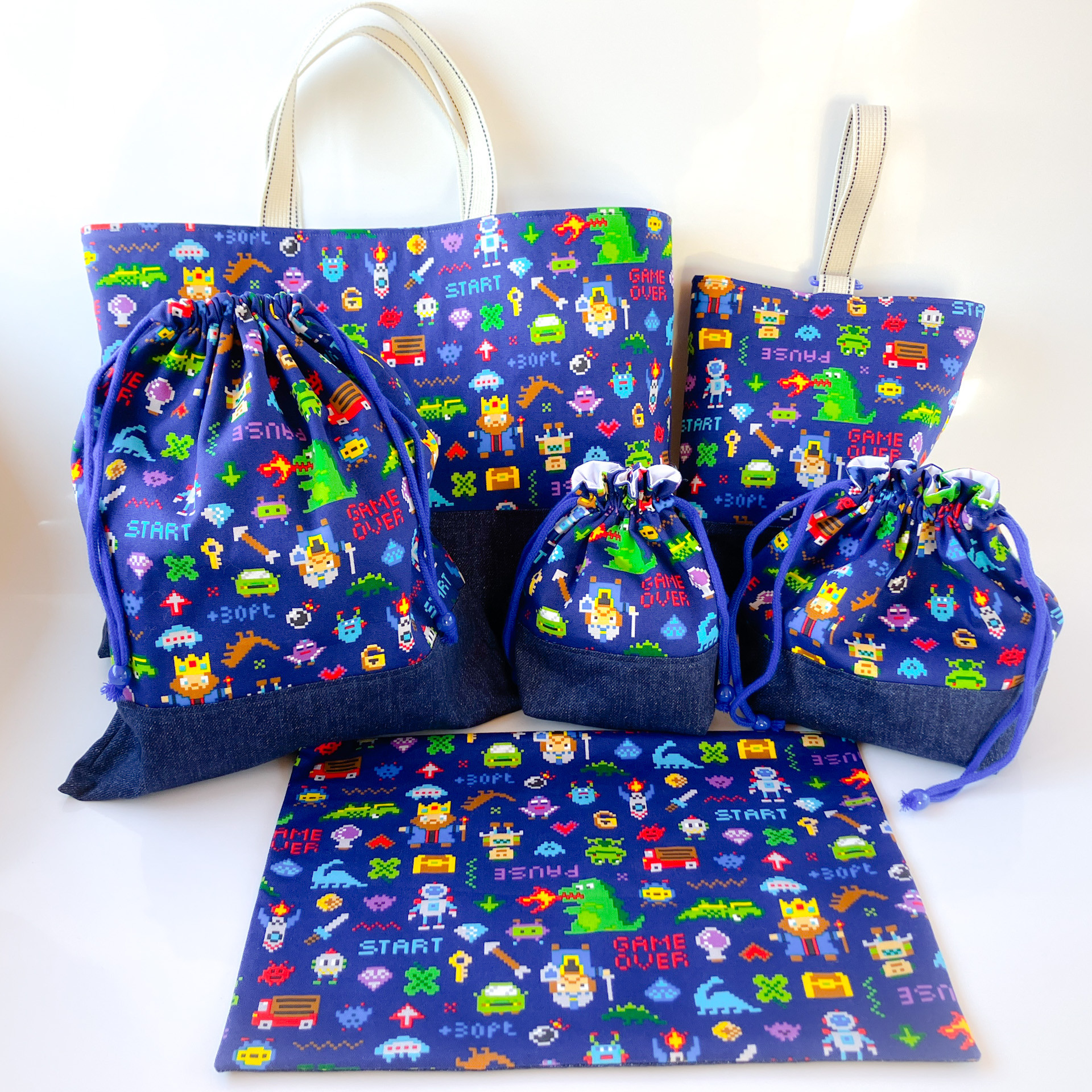 ゆこるみ オーダー ハンドメイド 入園入学 コップ袋 ランチョンマット ≪リボンがいっぱい♪入園入学3点セット≫巾着&ランチョンマット