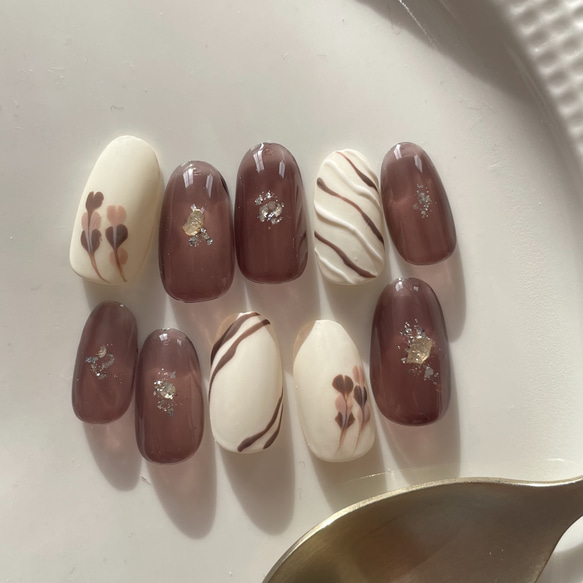 milkchocolate/ネイルチップ バレンタインネイル チョコネイル シンプルネイル マットネイル シアーネイル 2枚目の画像