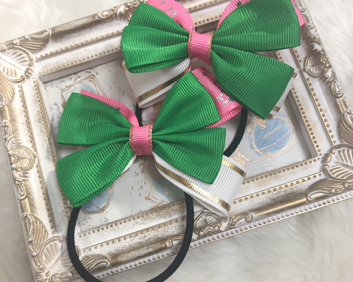 51・ハンドメイド♡ヘアゴム ヘアアクセサリー リボン new☆プリンセスリボン ハンドメイド キッズリボン ヘアゴムの