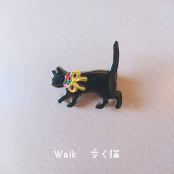 小さな黒猫のブローチ　黒猫　ブローチ　プチサイズ　小ぶり　ねこ　ネコ　cat　猫　リボン　スワロフスキー　ゴールド　黒　 10枚目の画像