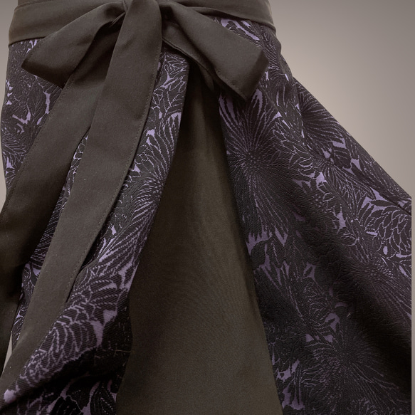 アクセントカラー スカート フォーマル 着物リメイク ウエストゴム フリーサイズ W55〜100 黒紫 B60118 6枚目の画像