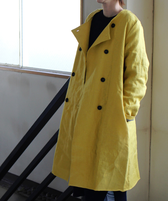 【SALE】French Linen リネンダブルボタン フレンチリネン裏地付き スプリングコート inago 通販｜Creema(クリーマ